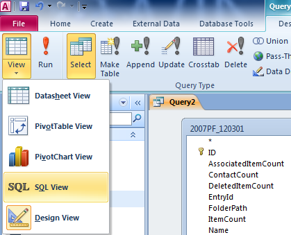 SQL View - comparing public folder item counts