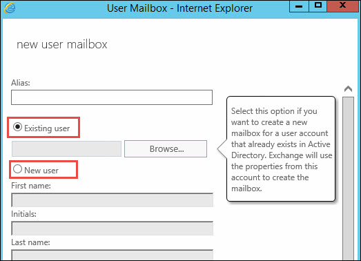 Create a Mailbox in Exchange 2016