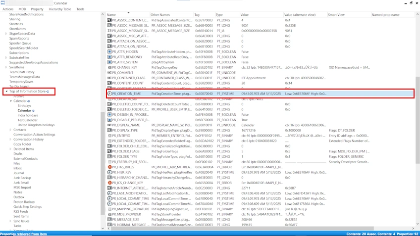 MFCMAPI navigating to Top of Information Store to find and Delete Duplicate Folders in Outlook.